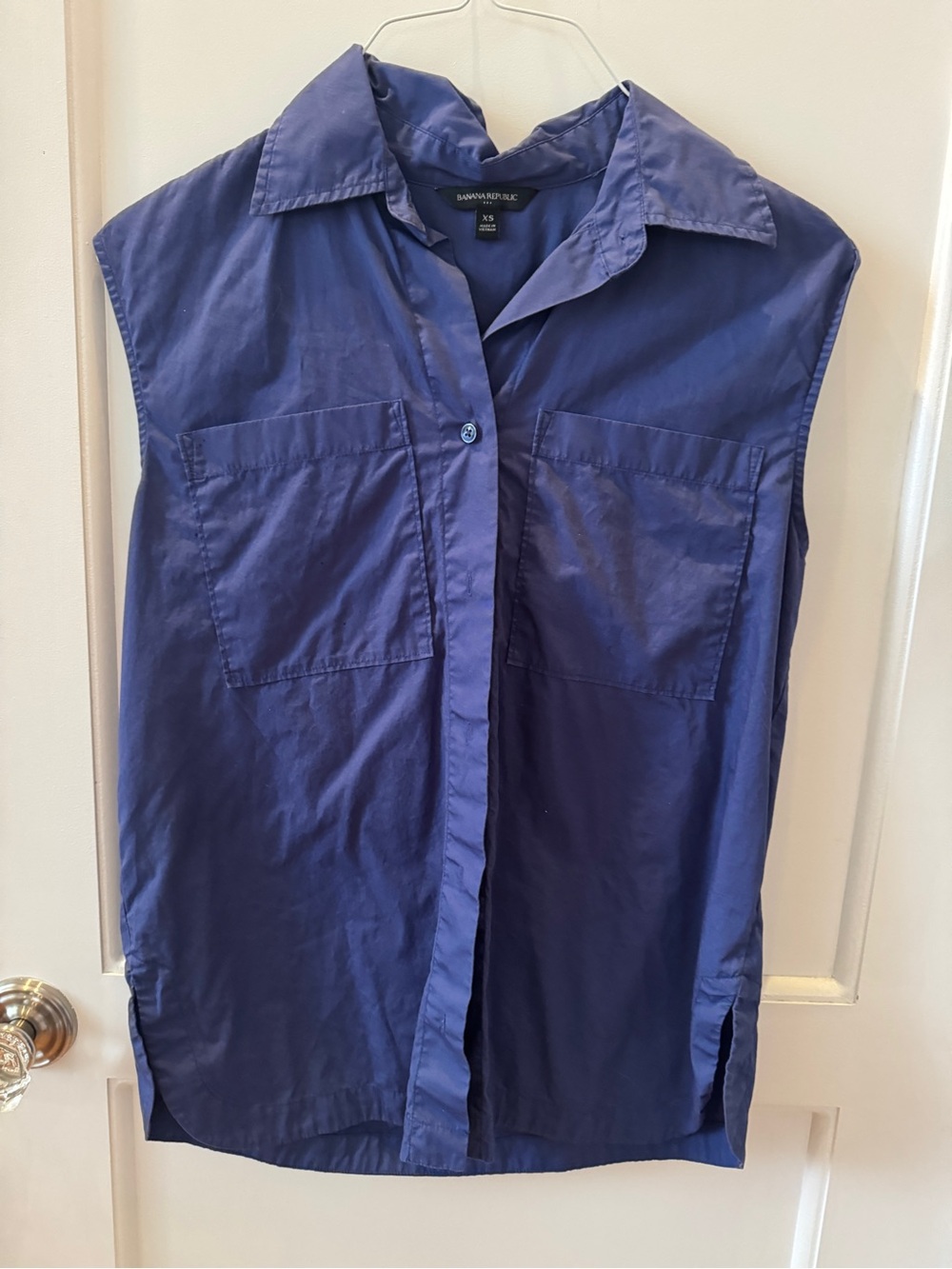Banana Republic Deep Blue Sleeveless Button-Front Shirt